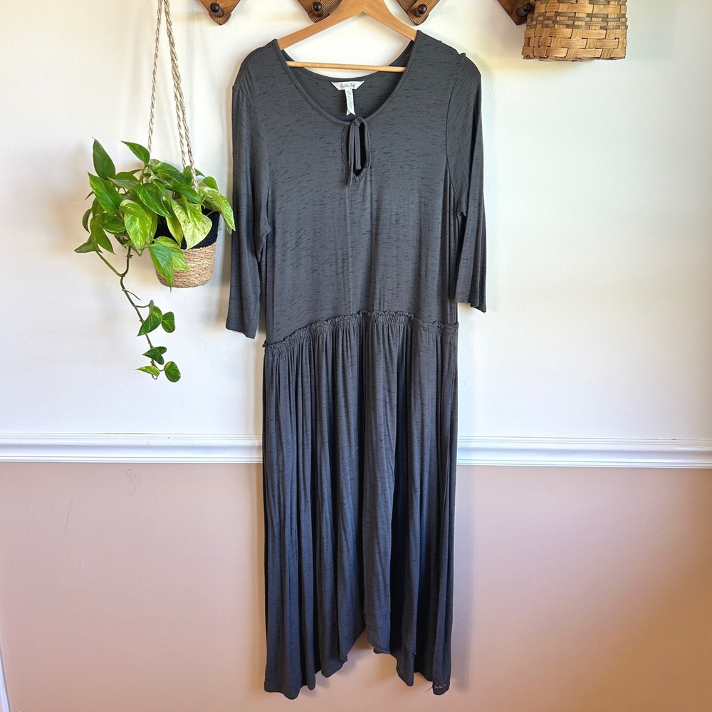 Matilda Jane Charcoal Gray Knit Keyhole Midi Dress XL Handkerchief Hem Pocket